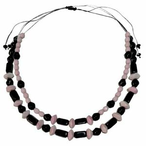 Κολιέ τσόκερ με συνθετικές χάντρες σε soft pink και μαύρες γυάλινες χάντρες - γυαλί, χάντρες, δώρα για γυναίκες, φθηνά - 4
