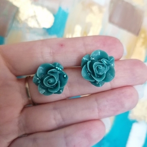 Roses|Kαρφωτά σκουλαρίκια τριαντάφυλλα από υγρό γυαλί. - vintage, ρητίνη, λουλούδι, ατσάλι, φθηνά - 2