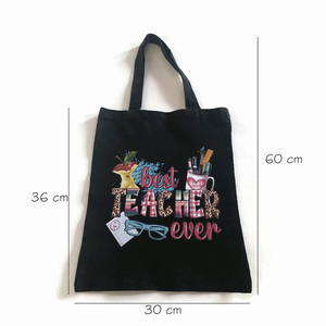 Μαύρη tote τσάντα από καμβά - Best Teacher Ever - Δώρο για δασκάλα - 36 Χ30cm - ύφασμα, ώμου, all day, tote, πάνινες τσάντες - 2