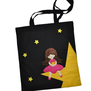 Τσάντα πάνινη - Τote bag - "The Star Girl" - ώμου, τσόχα, all day, tote, πάνινες τσάντες