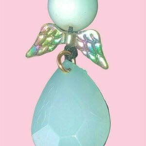 μενταγιον αγγελακι με μαργαριταρι και drop jade - μαργαριτάρι, boho, πέρλες - 2