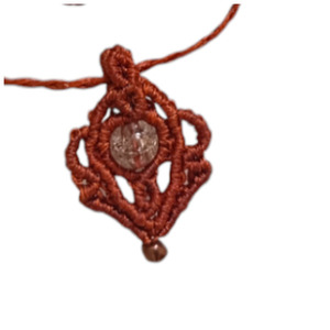 macrame boho elegant κολιέ 3Χ2,5cm μοτίβο καφέ με κρακελε χάνδρα - μακραμέ, χάντρες, boho - 2