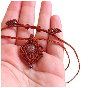 macrame boho elegant κολιέ 3Χ2,5cm μοτίβο καφέ με κρακελε χάνδρα - μακραμέ, χάντρες, boho - 5