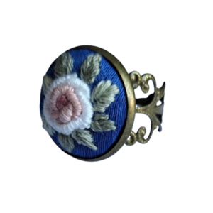 "Silk Flowers" ring 1 - κεντητά, λουλούδι, μπρούντζος, αυξομειούμενα