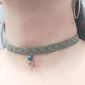ΔΙΧΡΩΜΟ ΜΑΚΡΑΜΕ CHOKER ΚΟΛΙΕ - ημιπολύτιμες πέτρες, κοντά, ατσάλι, boho
