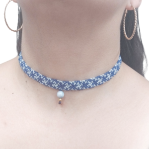 ΔΙΧΡΩΜΟ ΜΑΚΡΑΜΕ CHOKER ΚΟΛΙΕ - ημιπολύτιμες πέτρες, κοντά, ατσάλι, boho - 2