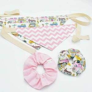 Μπαντάνα σκύλου διπλής όψης σετ με scrunchie forever vacations - μπαντάνες - 2