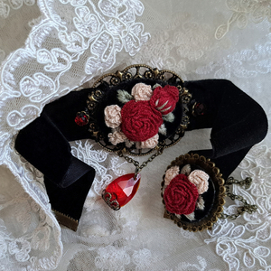 "favorite bronze" choker 1 - ύφασμα, vintage, βελούδο, λουλούδι, αυξομειούμενα - 3