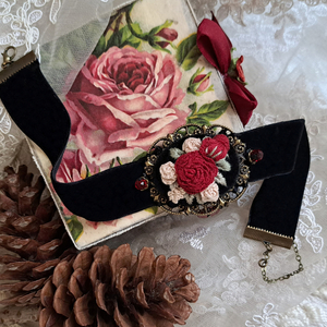 "favorite bronze" choker 1 - ύφασμα, vintage, βελούδο, λουλούδι, αυξομειούμενα - 4