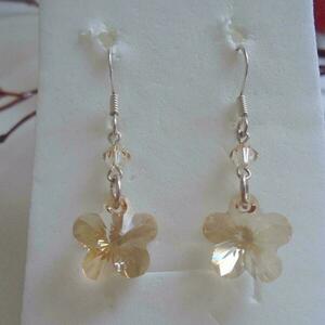 Σκουλαρίκια Swarovski Flower Golden shadow - ασήμι 925, swarovski, σκουλαρίκια, λουλούδι, γάντζος - 2