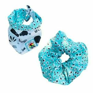 Yabalo Dog's Bandana + Mum's Scrunchie / Aqua Jungle - μπαντάνες, μεγάλα scrunchies