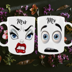 Κεραμικές λευκές κούπες 325 ml χιουμοριστική MR & MRS - κεραμεικό, πορσελάνη, χιουμοριστικό, κούπες & φλυτζάνια, ζευγάρι