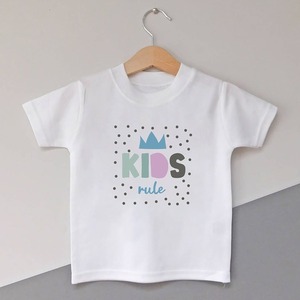 T-shirt λευκό κοντομάνικο για αγόρια κ κορίτσια| 100% βαμβάκι|kids rule - κορίτσι, αγόρι, παιδικά ρούχα - 4