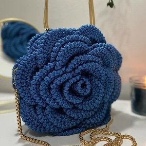 Rose: πλεκτή τσάντα χειρός clutch βραδινή 24cm - νήμα, clutch, χειρός, πλεκτές τσάντες, βραδινές - 2