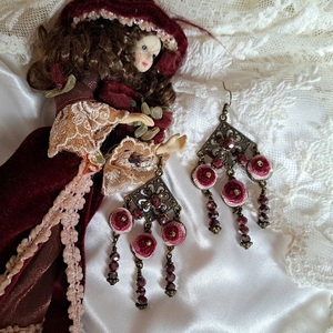 "favorite bronze" earrings 1 - vintage, μακριά, λουλούδι, μπρούντζος, γάντζος - 2