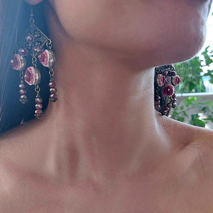 "favorite bronze" earrings 1 - vintage, μακριά, λουλούδι, μπρούντζος, γάντζος - 5