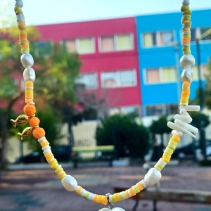 Your heart necklace - ημιπολύτιμες πέτρες, μαργαριτάρι, καρδιά, αιματίτης, ατσάλι - 5