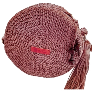 Κυκλική πλεκτή τσάντα all day νήμα polyester 2mm διάμετρος 24cm - νήμα, clutch, χιαστί, all day, πλεκτές τσάντες