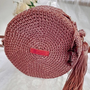 Κυκλική πλεκτή τσάντα all day νήμα polyester 2mm διάμετρος 24cm - νήμα, clutch, χιαστί, all day, πλεκτές τσάντες - 5