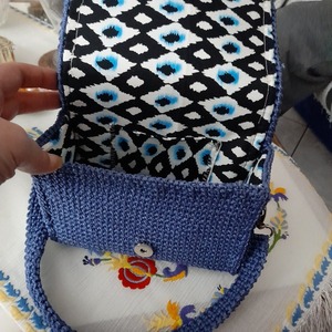 Blue: πλεκτή τσάντα ώμου clutch, all day νήμα polyester διαστάσεις 15cm-7cm-30cm - νήμα, clutch, ώμου, all day, πλεκτές τσάντες - 4