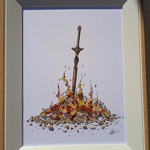 Κάδρο Dark Souls Με Γυαλιά Θάλασσας - Bonfire - ζωγραφισμένα στο χέρι, πίνακες & κάδρα, πίνακες ζωγραφικής - 2