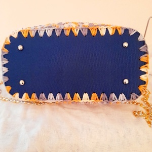 Mosaic: πλεκτή τσάντα μπλέ all day clutch χειρός. Νήμα βαμβακερό 25cm-10cm-17cm - νήμα, clutch, all day, χειρός, πλεκτές τσάντες - 5