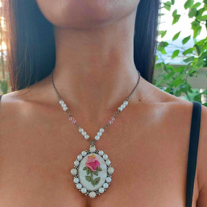 "Silver Garden" necklace 7 - κεντητά, vintage, χειροποίητα, λουλούδι, ατσάλι