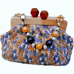 Mosaic: πλεκτή τσάντα μπλέ all day clutch χειρός. Νήμα βαμβακερό 25cm-10cm-17cm - νήμα, clutch, all day, χειρός, πλεκτές τσάντες