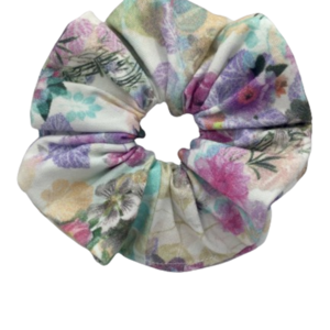 Υφασμάτινο λαστιχάκι scrunchie floral purple shades - ύφασμα, κορίτσι, για τα μαλλιά, λαστιχάκια μαλλιών - 4