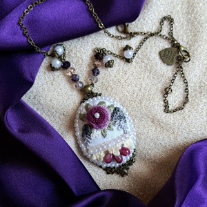 "favorite bronze" necklace 2 - vintage, χειροποίητα, λουλούδι, μπρούντζος, πέρλες - 2