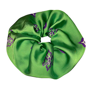 Scrunchie λαστιχάκι μαλλιών πράσινο σατέν XXL size “Alice in Wonderland” - ύφασμα, λαστιχάκια μαλλιών, μεγάλα scrunchies