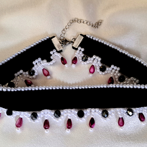 "Silver Garden" choker 2 - ύφασμα, vintage, χάντρες, πέρλες
