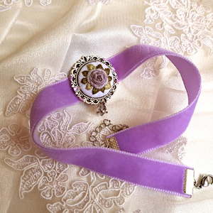 "Silver Garden" choker 3 - ύφασμα, vintage, λουλούδι