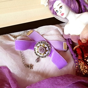 "Silver Garden" choker 3 - ύφασμα, vintage, λουλούδι - 2
