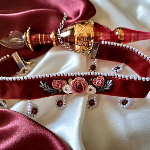 "Silver Garden" choker 5 - ύφασμα, vintage, λουλούδι, πέρλες