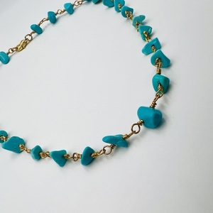 Κολιέ επίχρυσο με chips Turquoise Aquamarine τύπου ροζάριο - ημιπολύτιμες πέτρες, επιχρυσωμένα, χρυσό, κοντά, μπλε χάντρα - 3