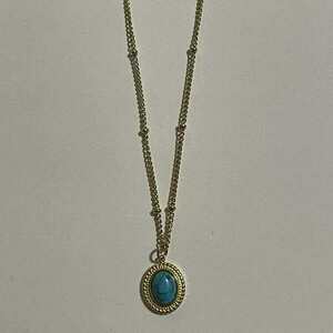 Oceanic Gold Necklace - μακριά, ατσάλι, μπλε χάντρα