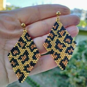 Ατσάλινα σκουλαρίκια leopard - γυαλί, επιχρυσωμένα, μακριά, ατσάλι, καρφάκι - 4