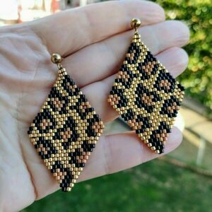 Ατσάλινα σκουλαρίκια leopard - γυαλί, επιχρυσωμένα, μακριά, ατσάλι, καρφάκι - 5