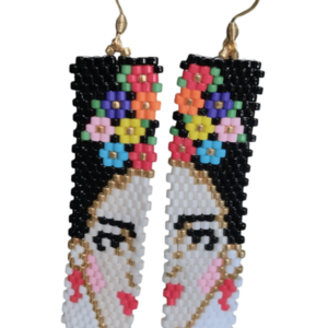 Ατσάλινα σκουλαρίκια κρεμαστά Frida Kahlo, miyuki - επιχρυσωμένα, ατσάλι, boho, μεγάλα, γάντζος