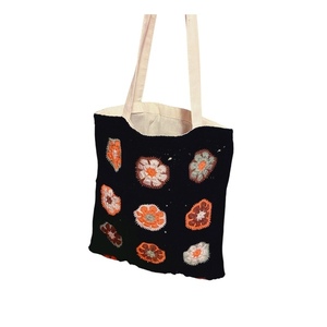 Πλέκτη χειροποίητη τσάντα tote shopper bag μαύρη μεσαία - νήμα, ώμου, tote, πλεκτές τσάντες