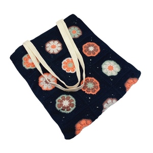 Πλέκτη χειροποίητη τσάντα tote shopper bag μαύρη μεσαία - νήμα, ώμου, tote, πλεκτές τσάντες - 2
