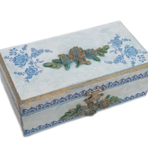 Χειροποιητο κουτι mdf 20x10,5x5cm, με ντεκουπάζ στοιχεια απο πηλό και διαφορα χρώματα. - ξύλο, οργάνωση & αποθήκευση, κουτιά αποθήκευσης