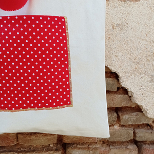 Τσάντα καμβάς Tote bag τσέπη κόκκινη πουά - ύφασμα, ώμου, all day, tote, πάνινες τσάντες - 3