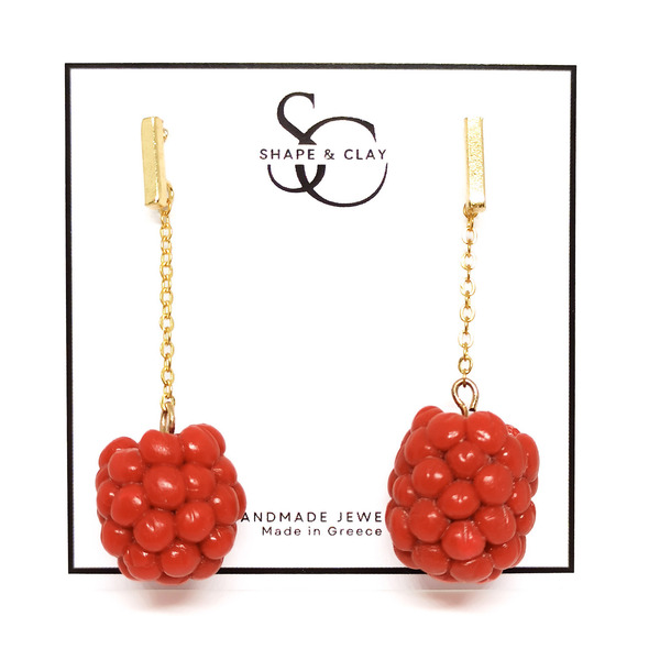 Raspberry | Σκουλαρίκια Raspberry Κρεμαστά Καρφωτά (Ατσάλι, Πηλός) (5 x 2 εκ) - επιχρυσωμένα, πηλός, ατσάλι, καρφάκι - 2