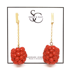 Raspberry | Σκουλαρίκια Raspberry Κρεμαστά Καρφωτά (Ατσάλι, Πηλός) (5 x 2 εκ) - επιχρυσωμένα, πηλός, ατσάλι, καρφάκι - 2