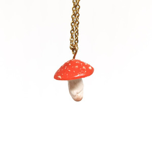 Mushroom | Χειροποίητο Κολιέ Μανιτάρι Fly Agaric (Ατσάλι, Πηλός) (2 x 1.5 εκ) - επιχρυσωμένα, πηλός, ατσάλι - 2