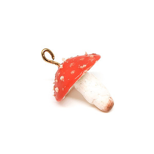Mushroom | Χειροποίητο Κολιέ Μανιτάρι Fly Agaric (Ατσάλι, Πηλός) (2 x 1.5 εκ) - επιχρυσωμένα, πηλός, ατσάλι - 3