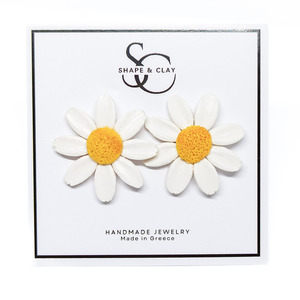 Daisies | Σκουλαρίκια Μαργαρίτες Μεγάλες Καρφάκια (Ατσάλι, Πηλός) (3 εκ) - επιχρυσωμένα, πηλός, λουλούδι, ατσάλι, καρφάκι - 2