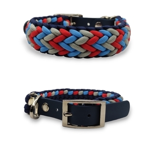 Paracord περιλαίμιο σκύλου χειροποίητο Indi Pop Blue/Grey/Red 29 - 34 cm - χειροποίητα, σκυλάκι